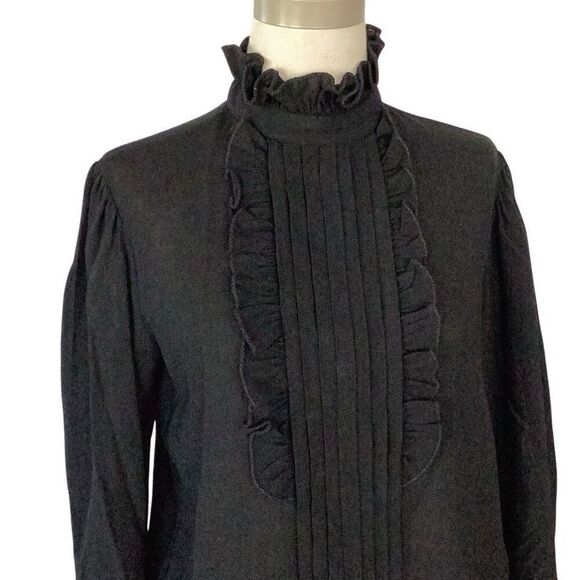 Vintage Bill Haire For Fredricks Wool Black Ruffle Blouse Top Made in USA - Picture 3 of 10